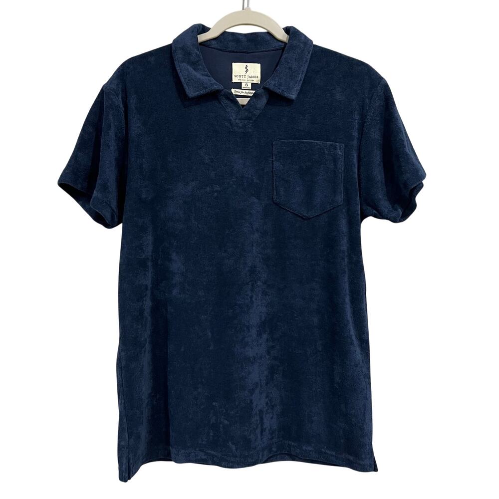 Scott James French Terry Navy Blue V-Neck Top Small